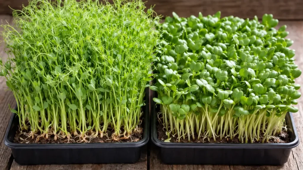 Home grown pea shoots and Sunflower microgreens